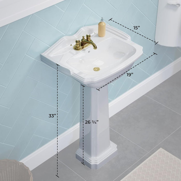 White Ceramic Pedestal Bathroom Sink with Overflow