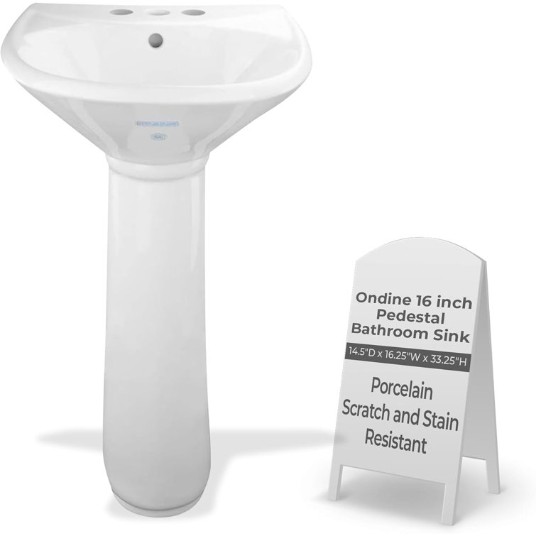 Ondine White Ceramic Pedestal Bathroom Sink with Overflow