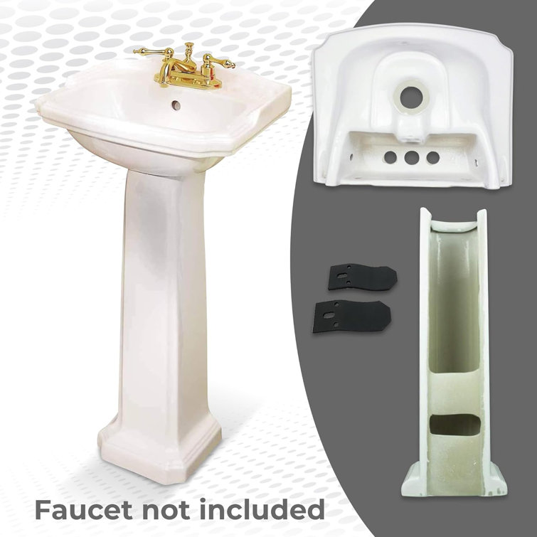 White Ceramic Pedestal Bathroom Sink with Overflow