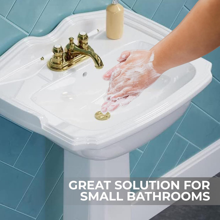 White Ceramic Pedestal Bathroom Sink with Overflow