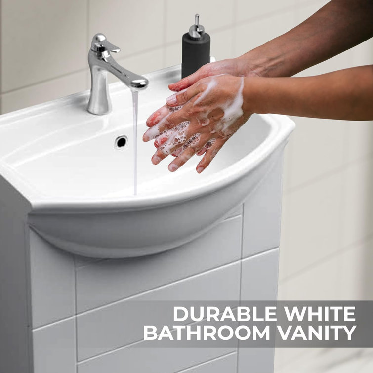 White 34.5" Porcelain and MDF Bathroom Vanity Sink
