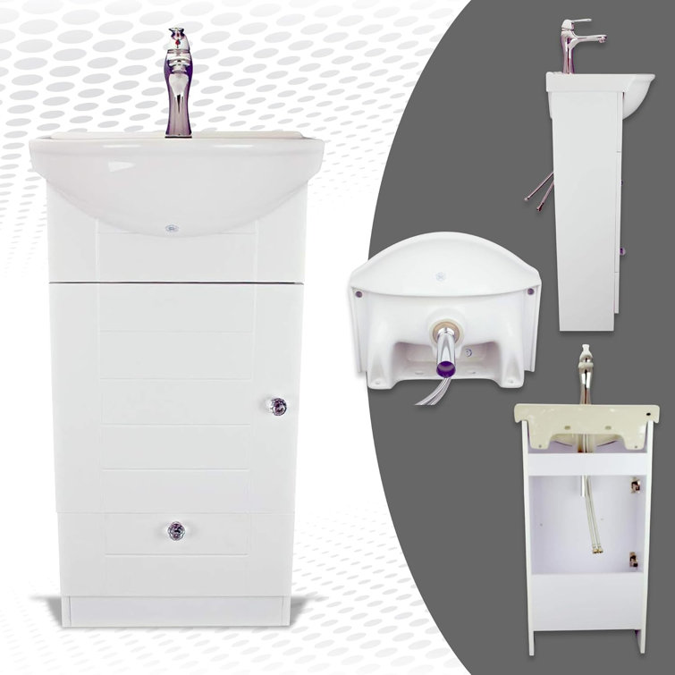 White 34.5" Porcelain and MDF Bathroom Vanity Sink
