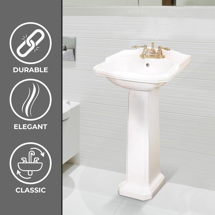 White Ceramic Pedestal Bathroom Sink with Overflow