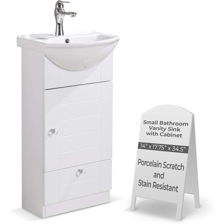 White 34.5" Porcelain and MDF Bathroom Vanity Sink