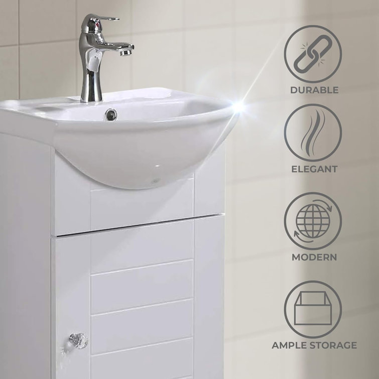 White 34.5" Porcelain and MDF Bathroom Vanity Sink