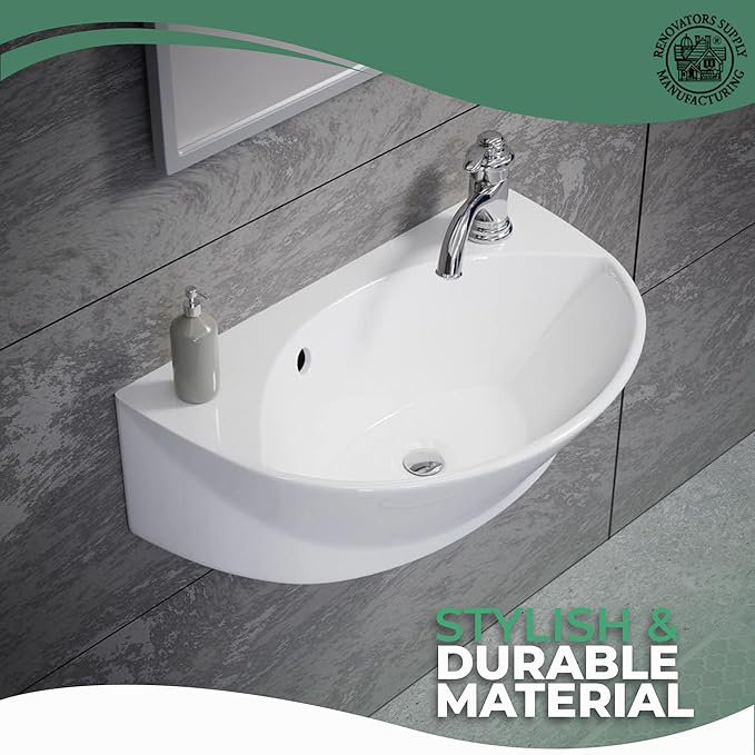 Juniper White Ceramic Wall-Mount Bathroom Sink with Reno-Gloss Finish