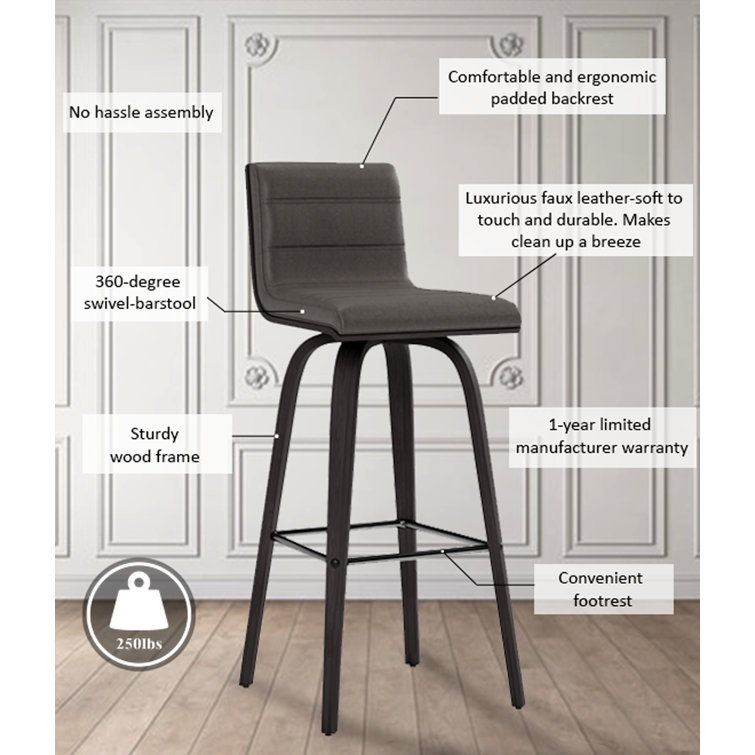 Gray Faux Leather and Wood Swivel Bar Stool