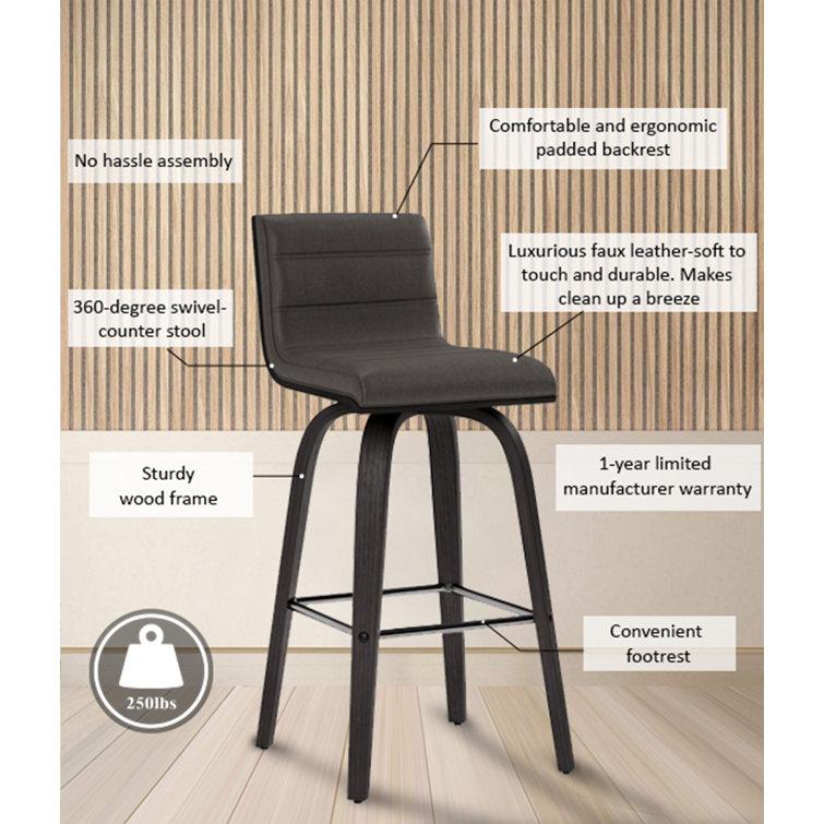 Gray Faux Leather and Wood Swivel Bar Stool