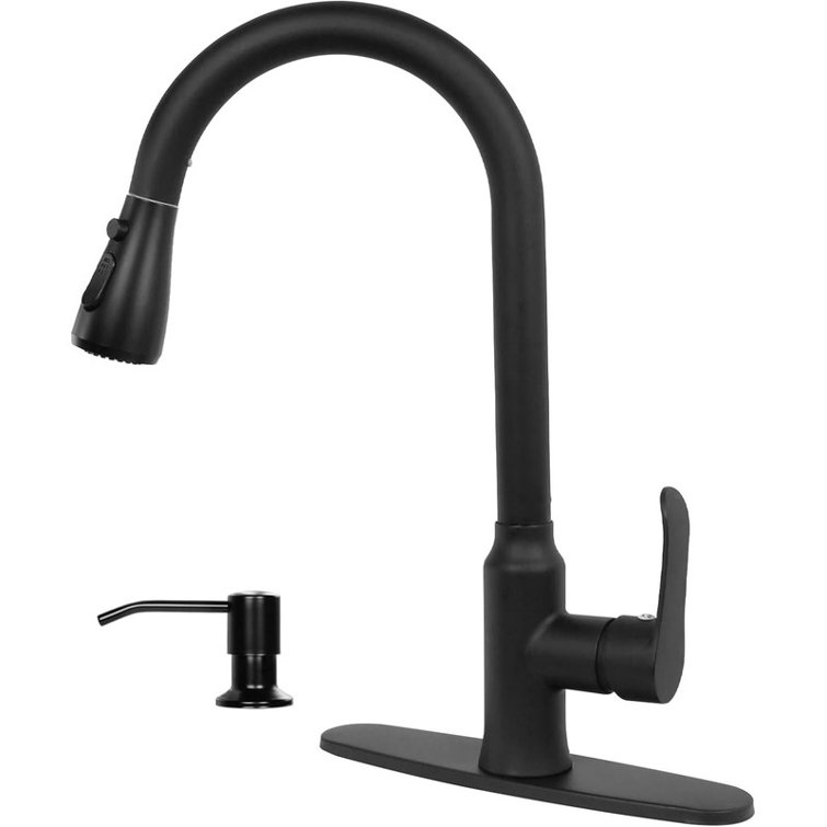 Matte Black Stainless Steel Pull-Down Kitchen Faucet with Soap Dispenser