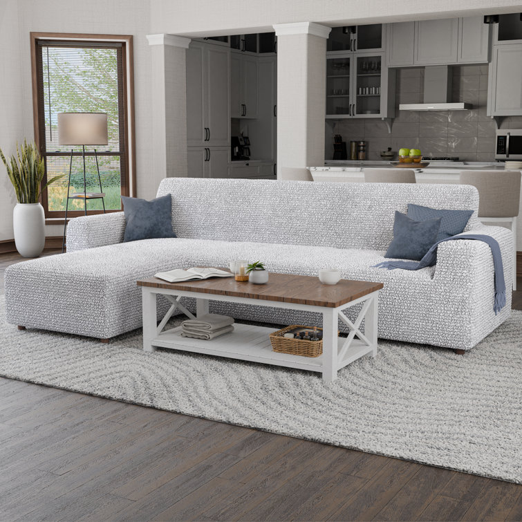Light Gray Stretchy Microfiber Slipcover for Left Chaise Sectional Sofa
