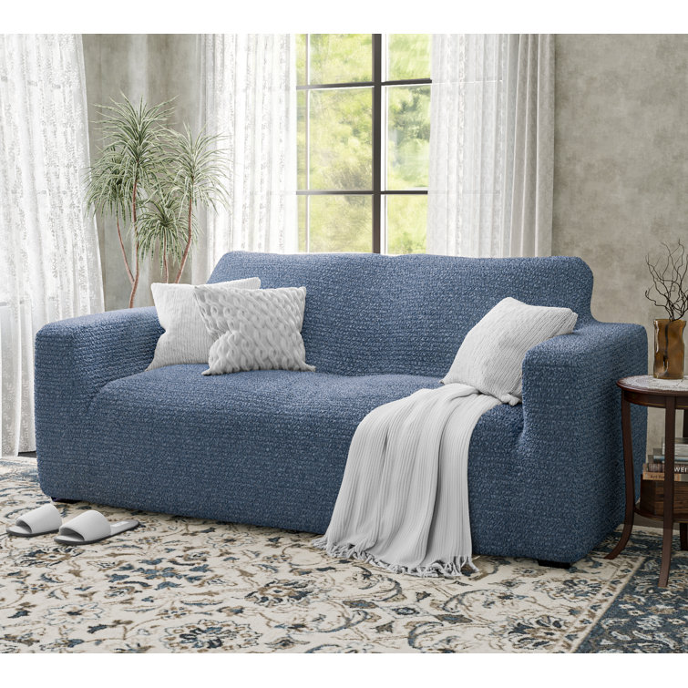 Blue Stretch Loveseat Sofa Cover with Elastic Fit