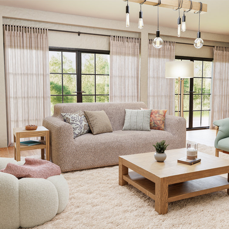 Tapioca Beige Stretch Microfiber Loveseat Sofa Cover