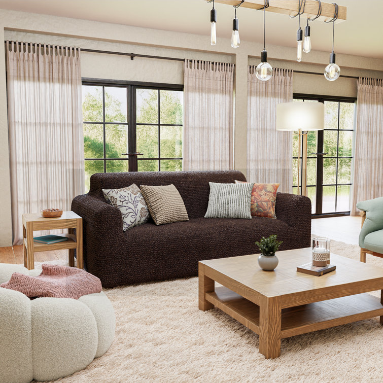 Dark Brown Stretch Loveseat Slipcover with Microfiber Fabric
