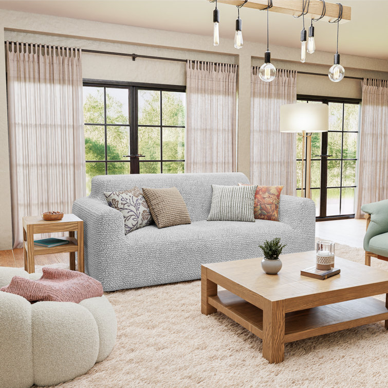 Light Grey Stretchable Microfiber Loveseat Sofa Cover