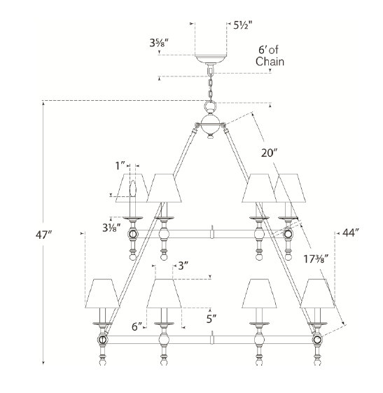 Hand-Rubbed Antique Brass Two-Tier Chandelier with Fabric Shades