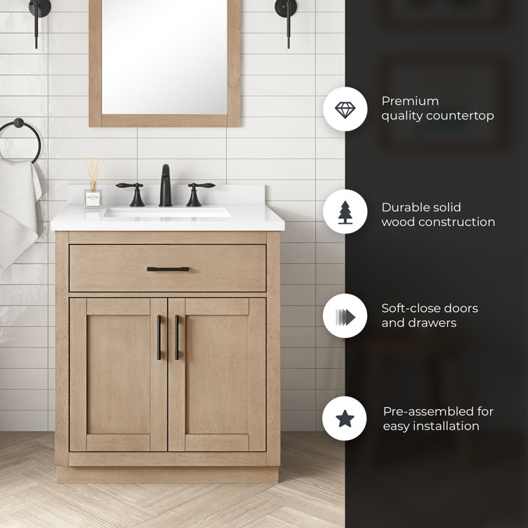 Bailey 30" Sahara Birch Vanity with White Quartz Top