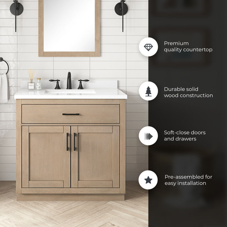 Bailey 36" Sahara Birch Freestanding Single Sink Vanity with Quartz Countertop