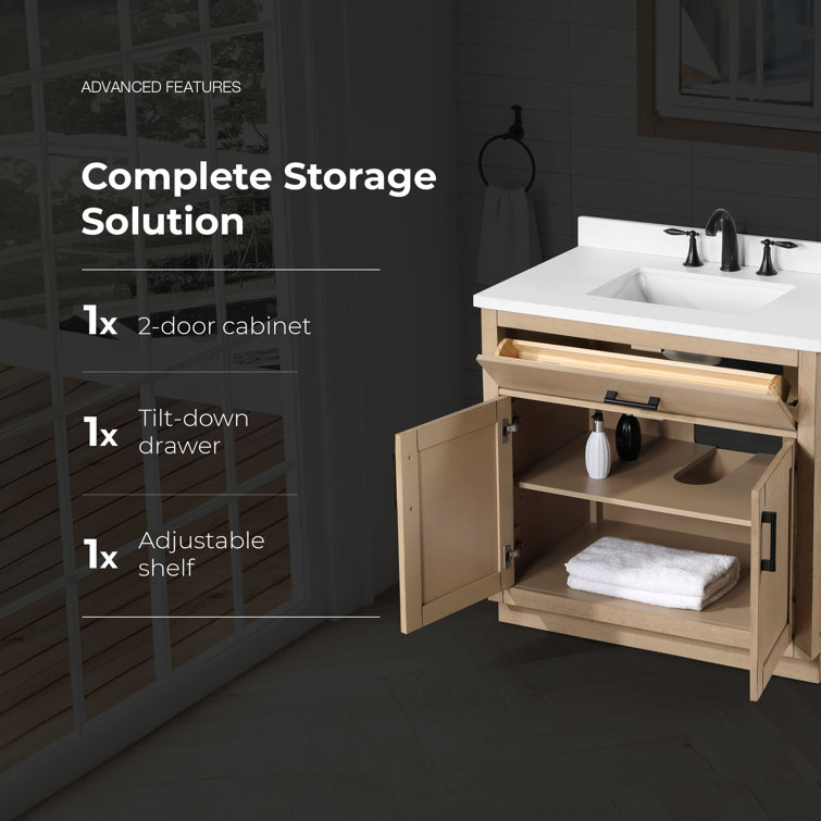 Bailey 36" Sahara Birch Freestanding Single Sink Vanity with Quartz Countertop
