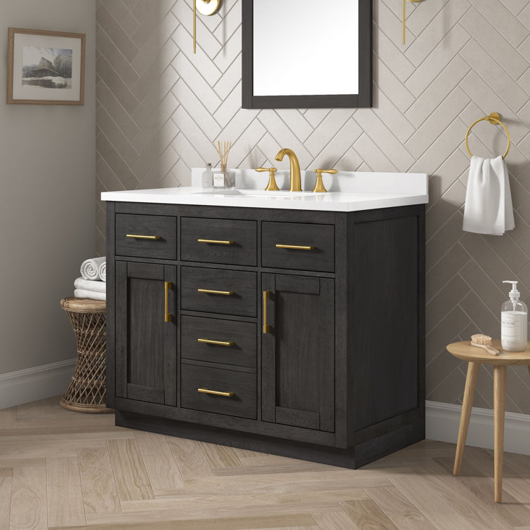 Bailey 42" Matte Black Wood Vanity with White Quartz Top