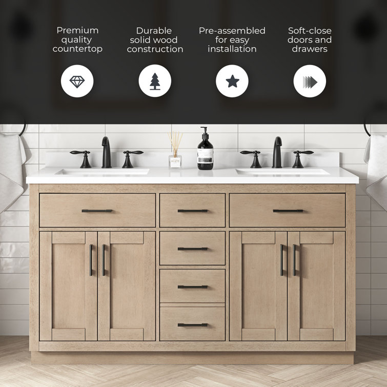 Sahara Birch 60" Double Freestanding Bathroom Vanity with Ceramic Sink