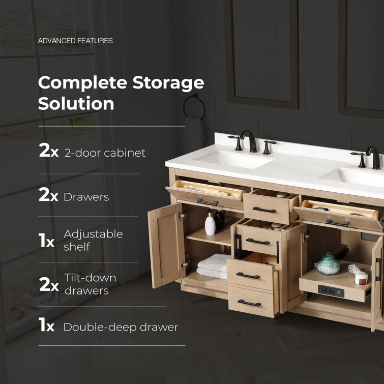 Sahara Birch 60" Double Freestanding Bathroom Vanity with Ceramic Sink