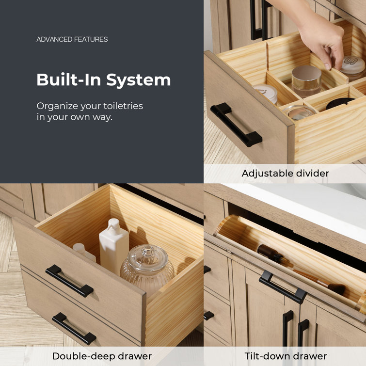 Sahara Birch 60" Double Freestanding Bathroom Vanity with Ceramic Sink