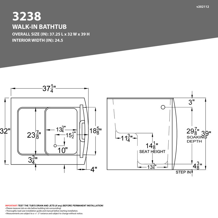 Universal White Fiberglass Walk-In Air Bathtub with Left Drain