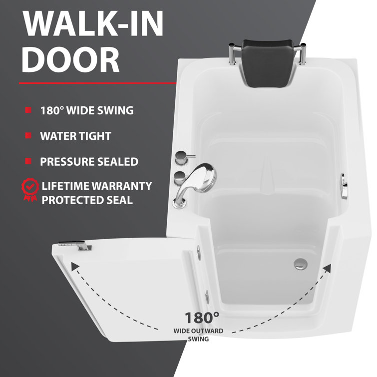 Universal White Fiberglass Walk-In Air Bathtub with Left Drain