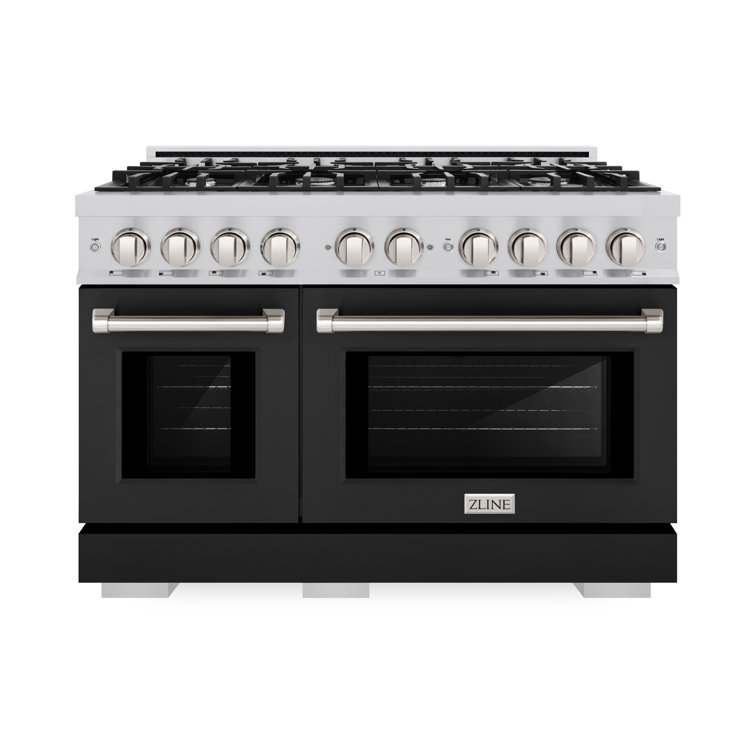 48" Stainless Steel Dual Fuel Range with Black Matte Doors and Griddle