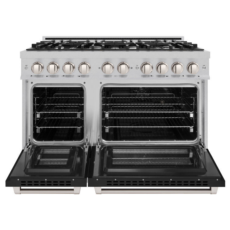 48" Stainless Steel Dual Fuel Range with Black Matte Doors and Griddle