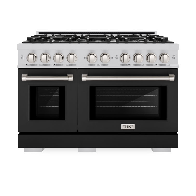 48" Stainless Steel Dual Fuel Range with Black Matte Doors and Griddle