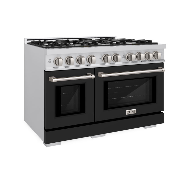 48" Stainless Steel Dual Fuel Range with Black Matte Doors and Griddle