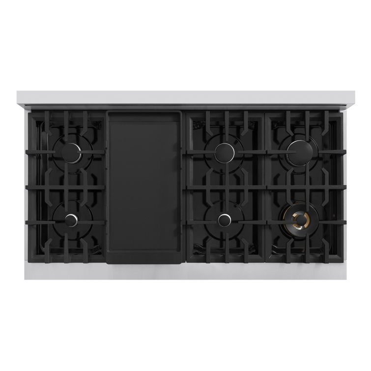 48" Stainless Steel Dual Fuel Range with Black Matte Doors and Griddle