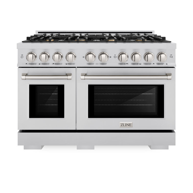 48" Stainless Steel Double Oven Gas Range with 8 Brass Burners