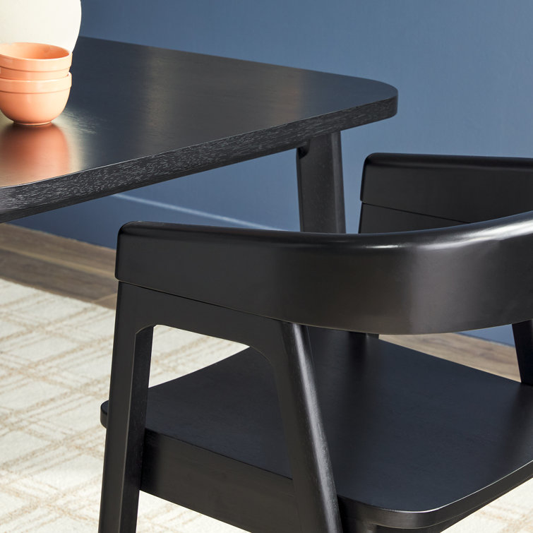 Modern Black Solid Wood Rounded Back Arm Chair