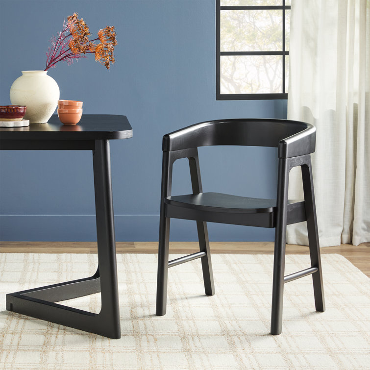 Modern Black Solid Wood Rounded Back Arm Chair