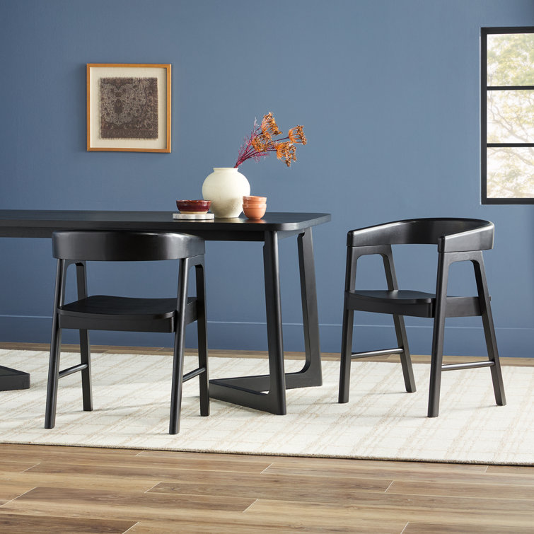 Modern Black Solid Wood Rounded Back Arm Chair
