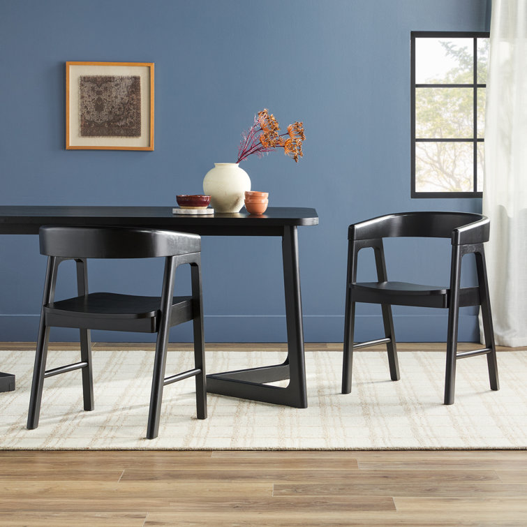 Modern Black Solid Wood Rounded Back Arm Chair