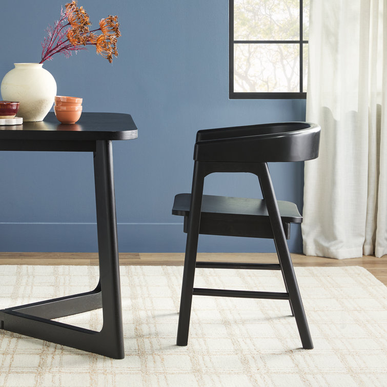 Modern Black Solid Wood Rounded Back Arm Chair