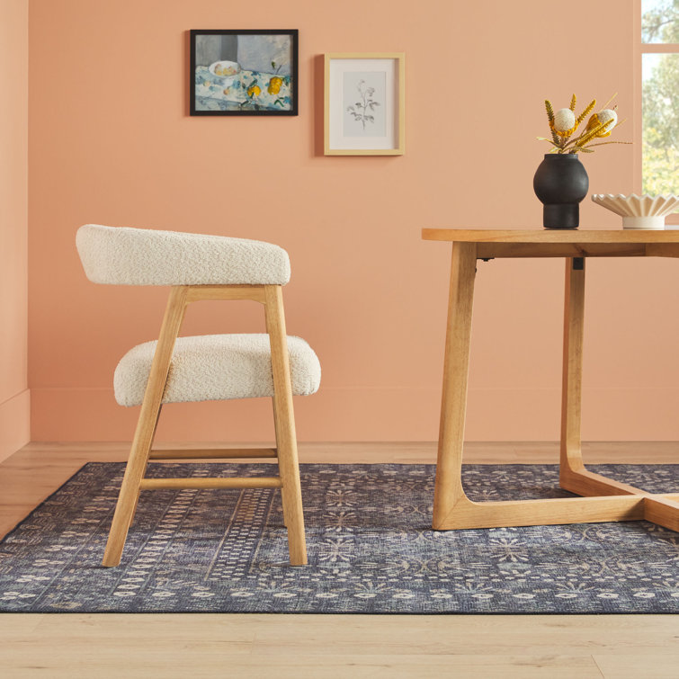 Ivory Boucle Upholstered Modern Curved Dining Chair Set