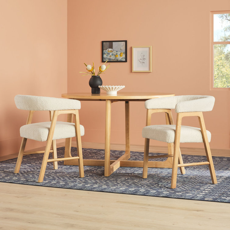 Ivory Boucle Upholstered Modern Curved Dining Chair Set