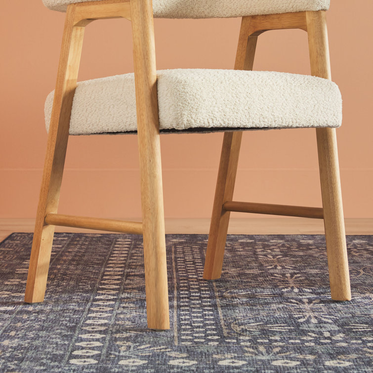 Ivory Boucle Upholstered Modern Curved Dining Chair Set