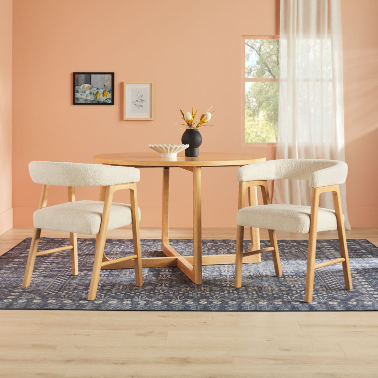 Ivory Boucle Upholstered Modern Curved Dining Chair Set