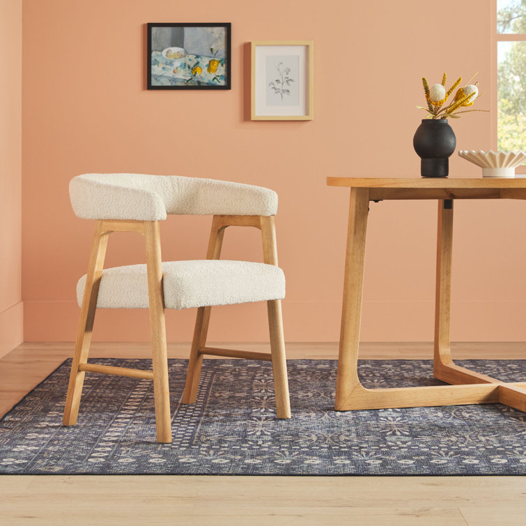 Ivory Boucle Upholstered Modern Curved Dining Chair Set