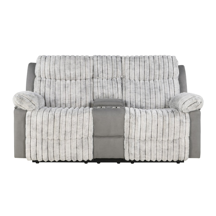 Gray Microfiber Reclining Loveseat with Cup Holder and Storage Console