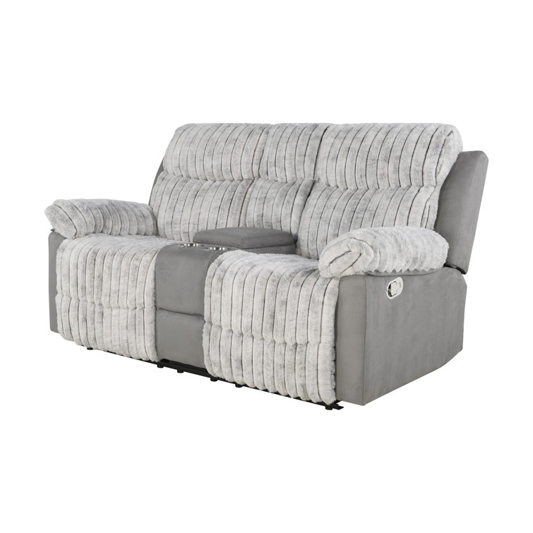Gray Microfiber Reclining Loveseat with Cup Holder and Storage Console