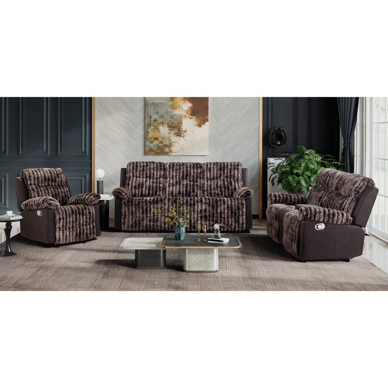 Brown Corduroy Fabric Reclining Sofa with Pillow-top Arms