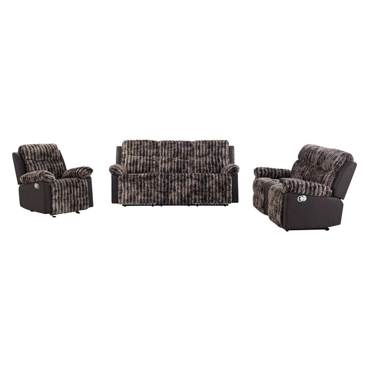 Brown Corduroy Fabric Reclining Sofa with Pillow-top Arms