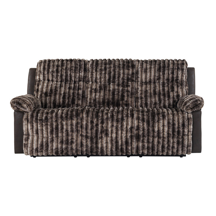 Brown Corduroy Fabric Reclining Sofa with Pillow-top Arms