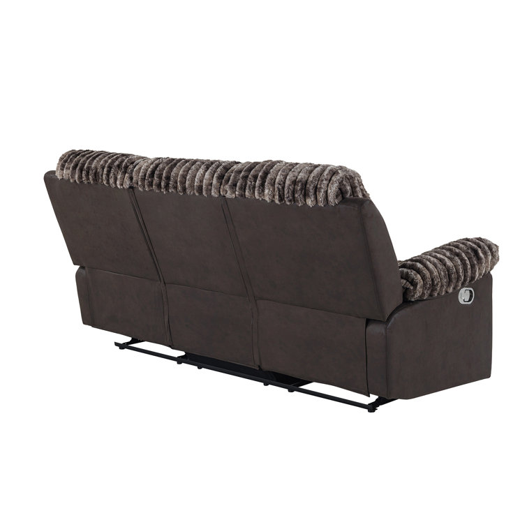 Brown Corduroy Fabric Reclining Sofa with Pillow-top Arms